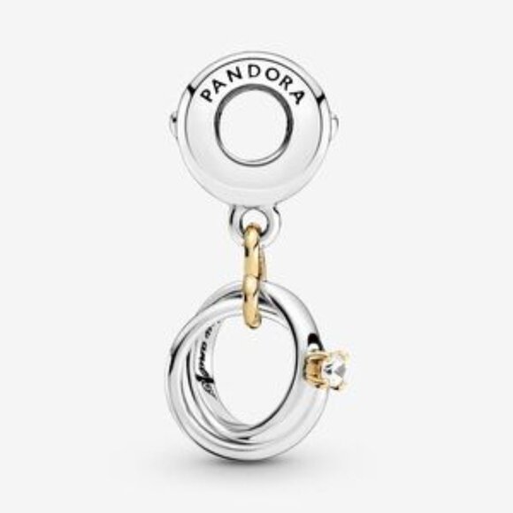 PANDORA Two-tone Wedding Rings Dangle Charm - Picture 4 of 4
